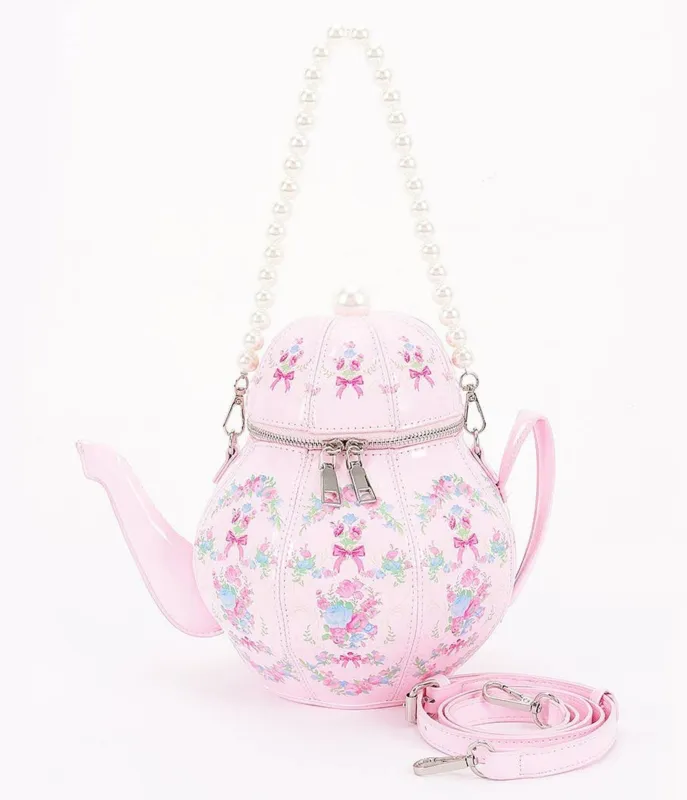 Pink Floral Teapot Handbag made by Unique Vintage