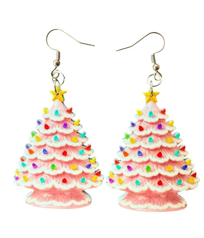 Vintage Pink Christmas Tree Earrings sold by Unique Vintage