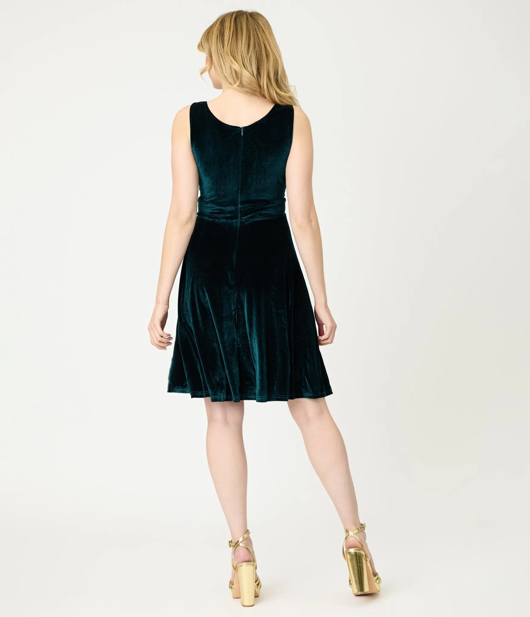 Emerald Velvet Sleeveless Flare Dress sold by Unique Vintage product image thumbnail 2