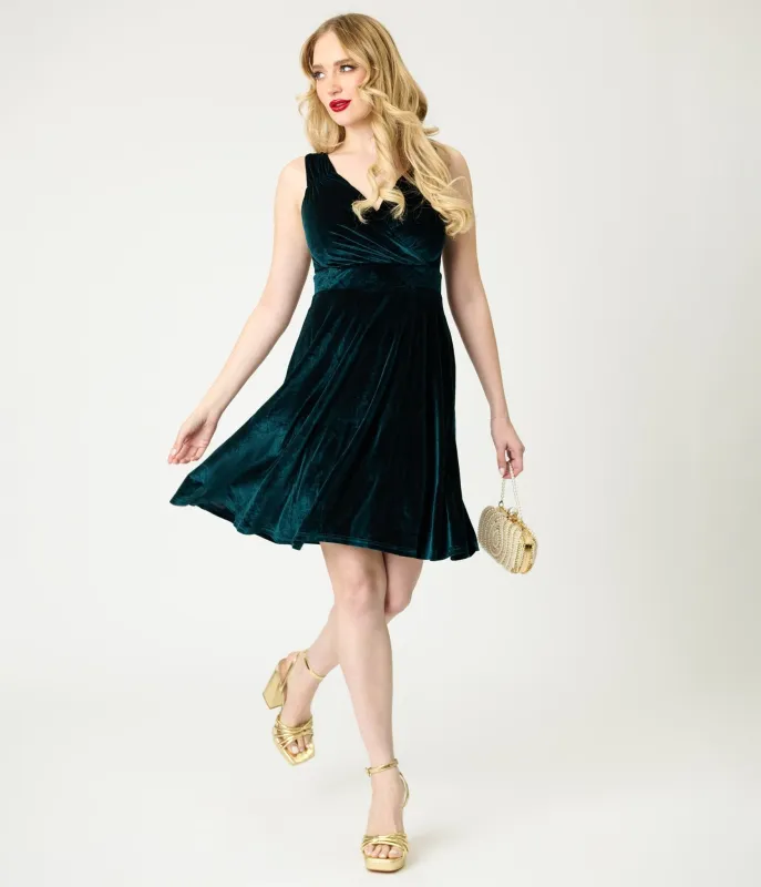 Emerald Velvet Sleeveless Flare Dress sold by Unique Vintage