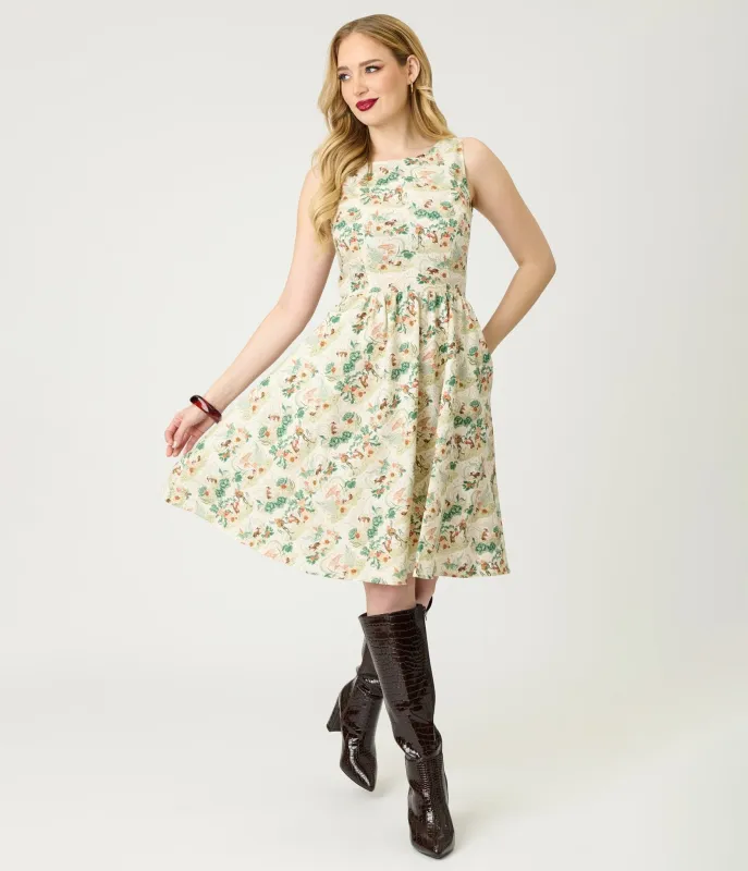 Retrolicious Garden Mouse Print Cotton Flare Dress sold by Unique Vintage