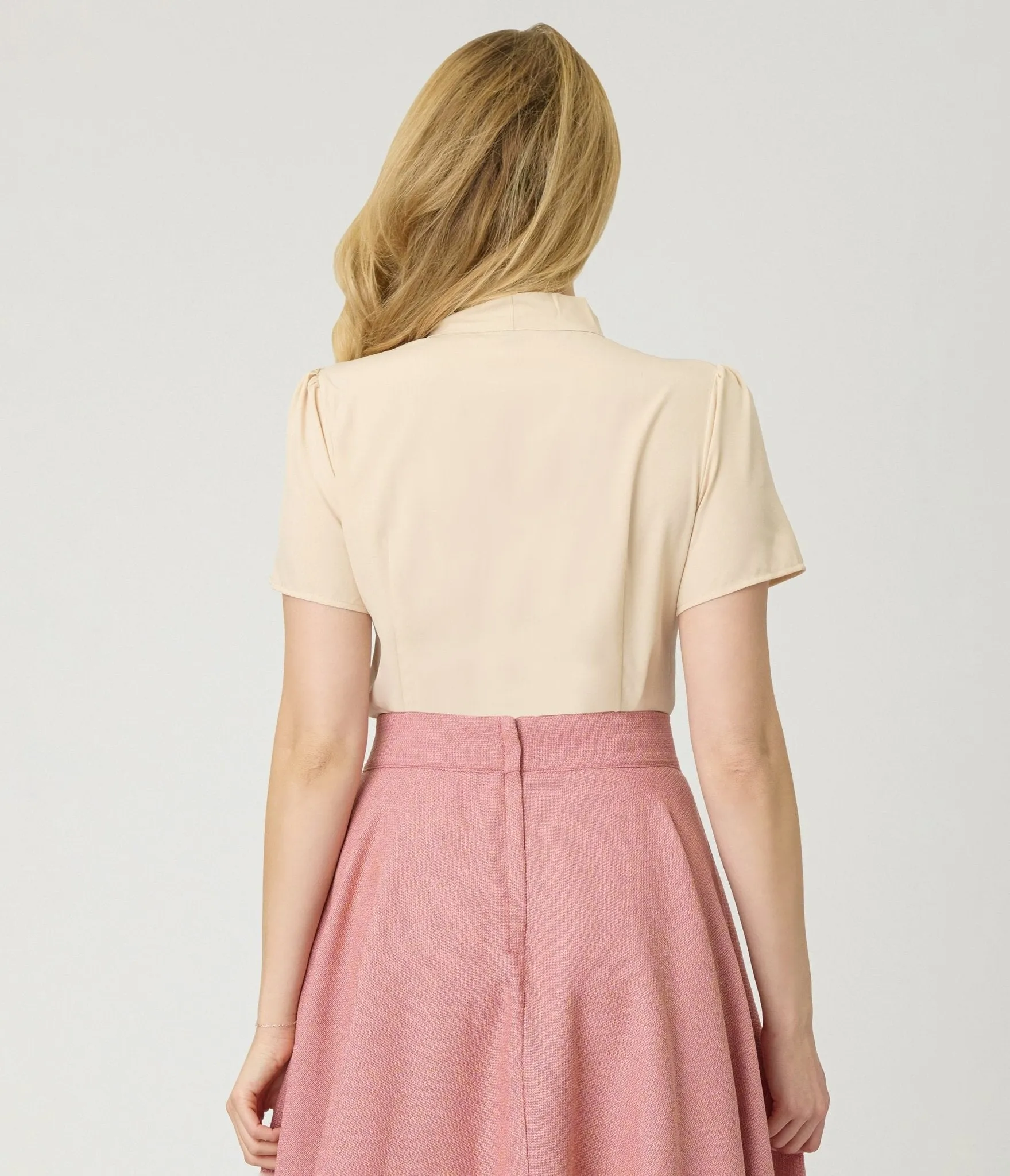 Peach Short Sleeve Bow Blouse sold by Unique Vintage product image thumbnail 2