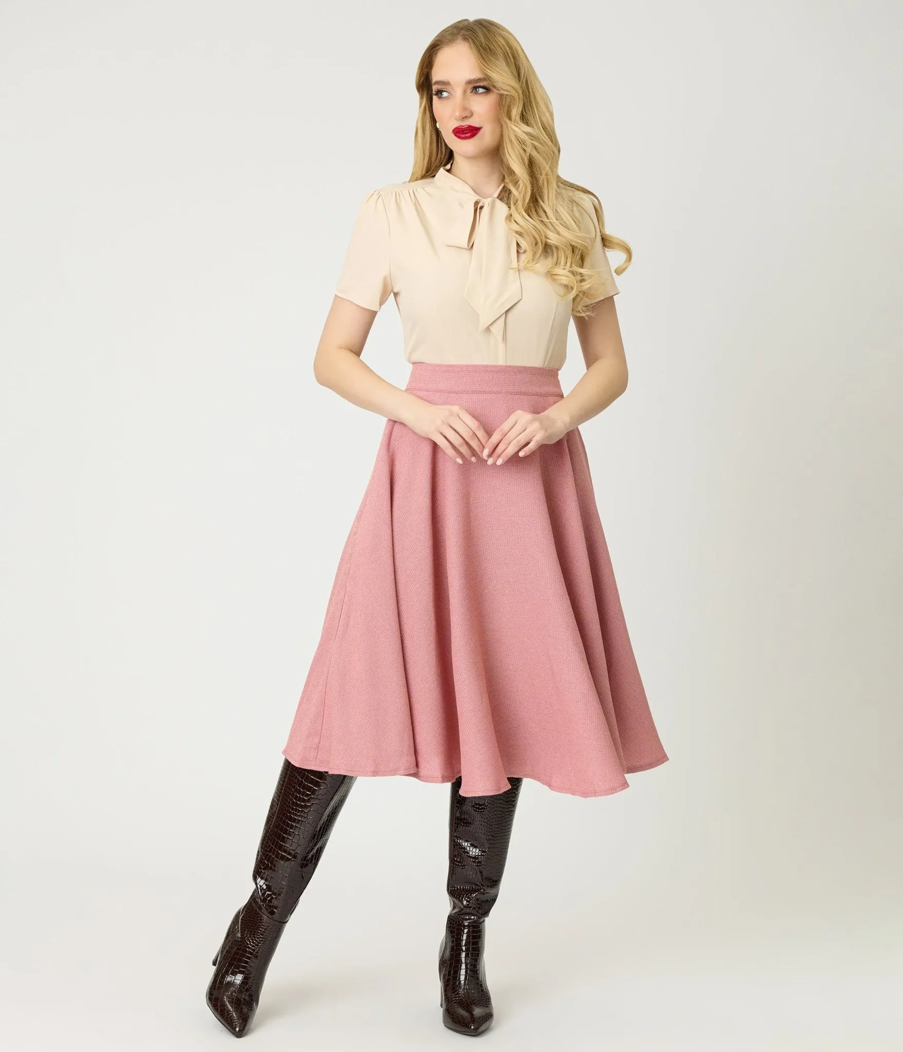 Peach Short Sleeve Bow Blouse sold by Unique Vintage product image thumbnail 5