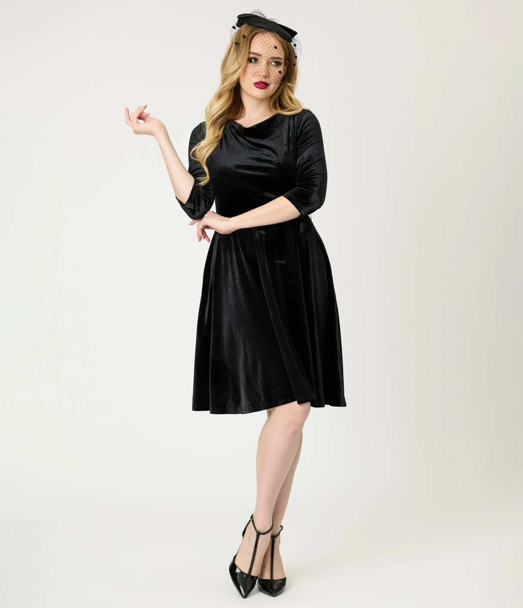 Black Velvet Swing Dress sold by Unique Vintage product image thumbnail 3