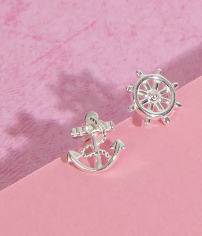 Anchor & Wheel Nautical Stud Earrings sold by Unique Vintage