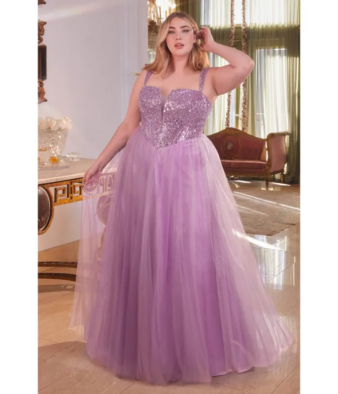 Cinderella Divine  Plus Size Dusty Lavender Glitter Bodice & Tulle Prom Ball Gown sold by Unique Vintage