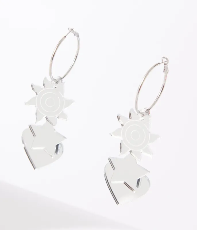 Silver Mirror Acrylic Magic Hoop Earrings sold by Unique Vintage
