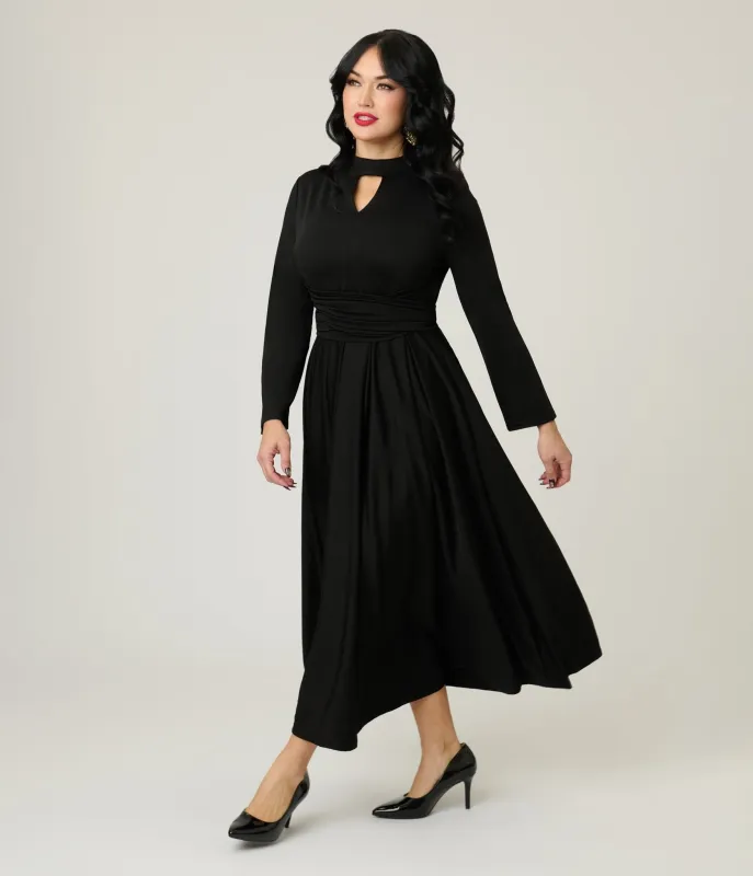 Black Pleated Swing Dress sold by Unique Vintage