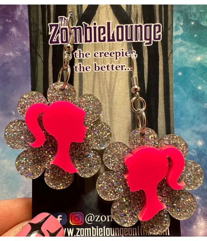 Red Doll Silhouette Flower Earrings sold by Unique Vintage