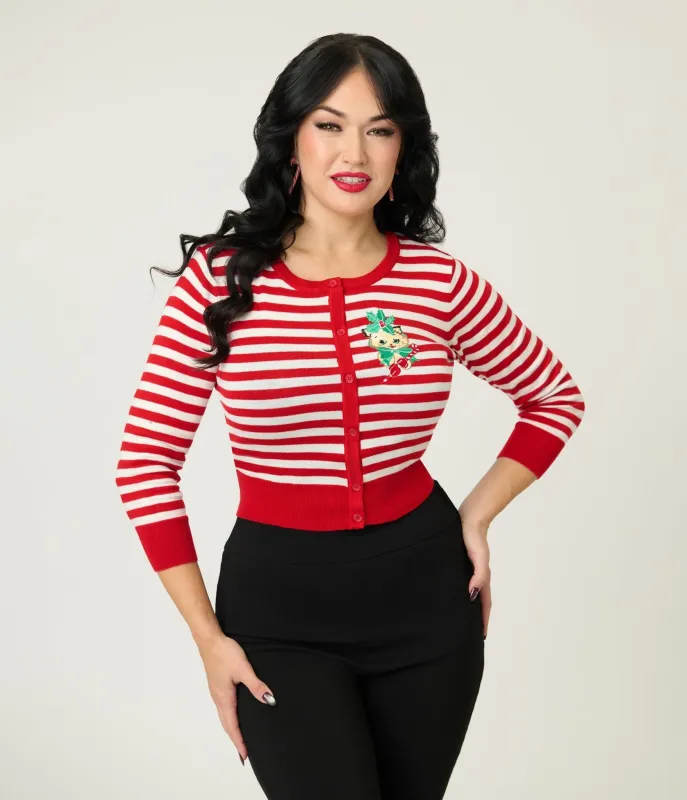 Mischief Made Red & White Candy Cane Striped Cardigan sold by Unique Vintage