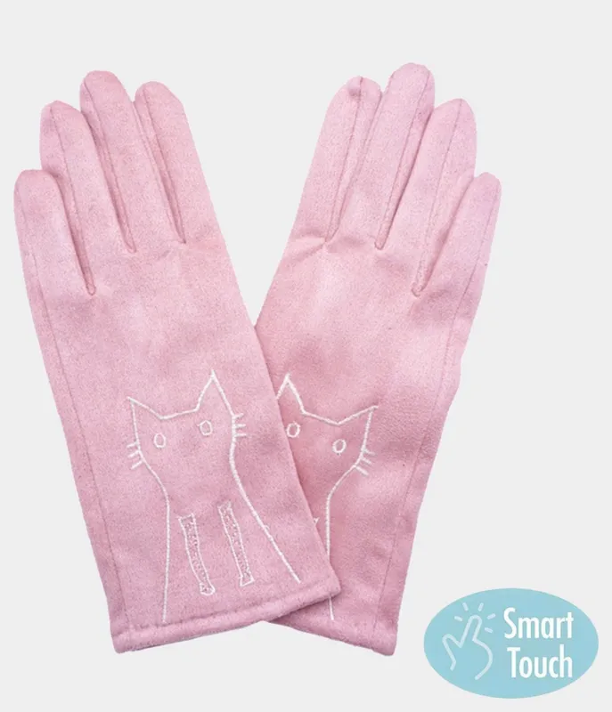 Pink Cat Faux Suede Smart Touch Gloves sold by Unique Vintage
