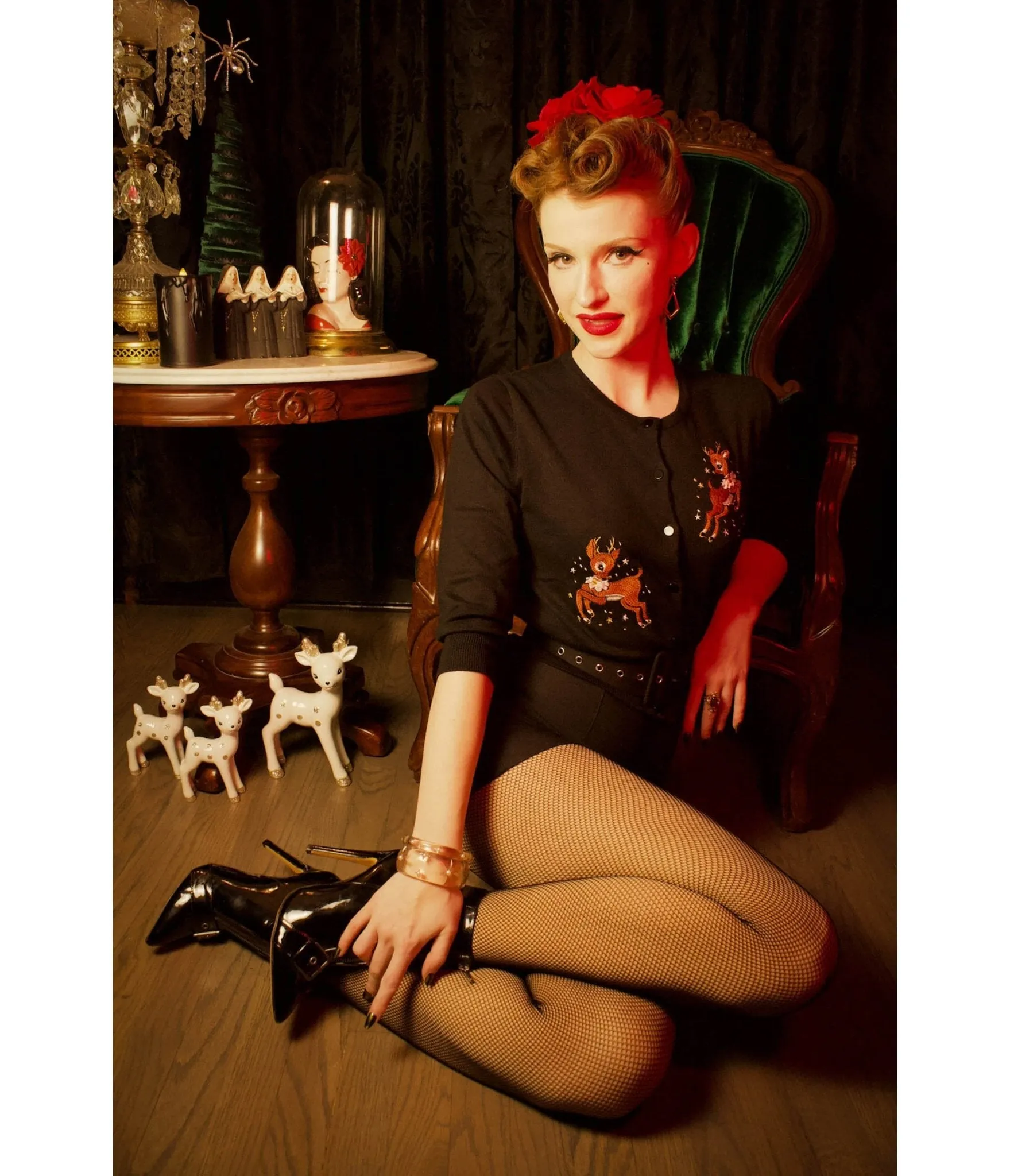 Mischief Made Black Reindeer Cardigan sold by Unique Vintage product image thumbnail 4