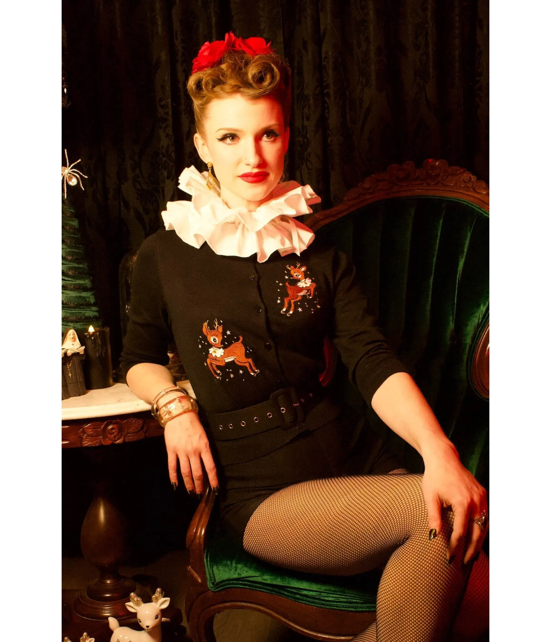 Mischief Made Black Reindeer Cardigan sold by Unique Vintage