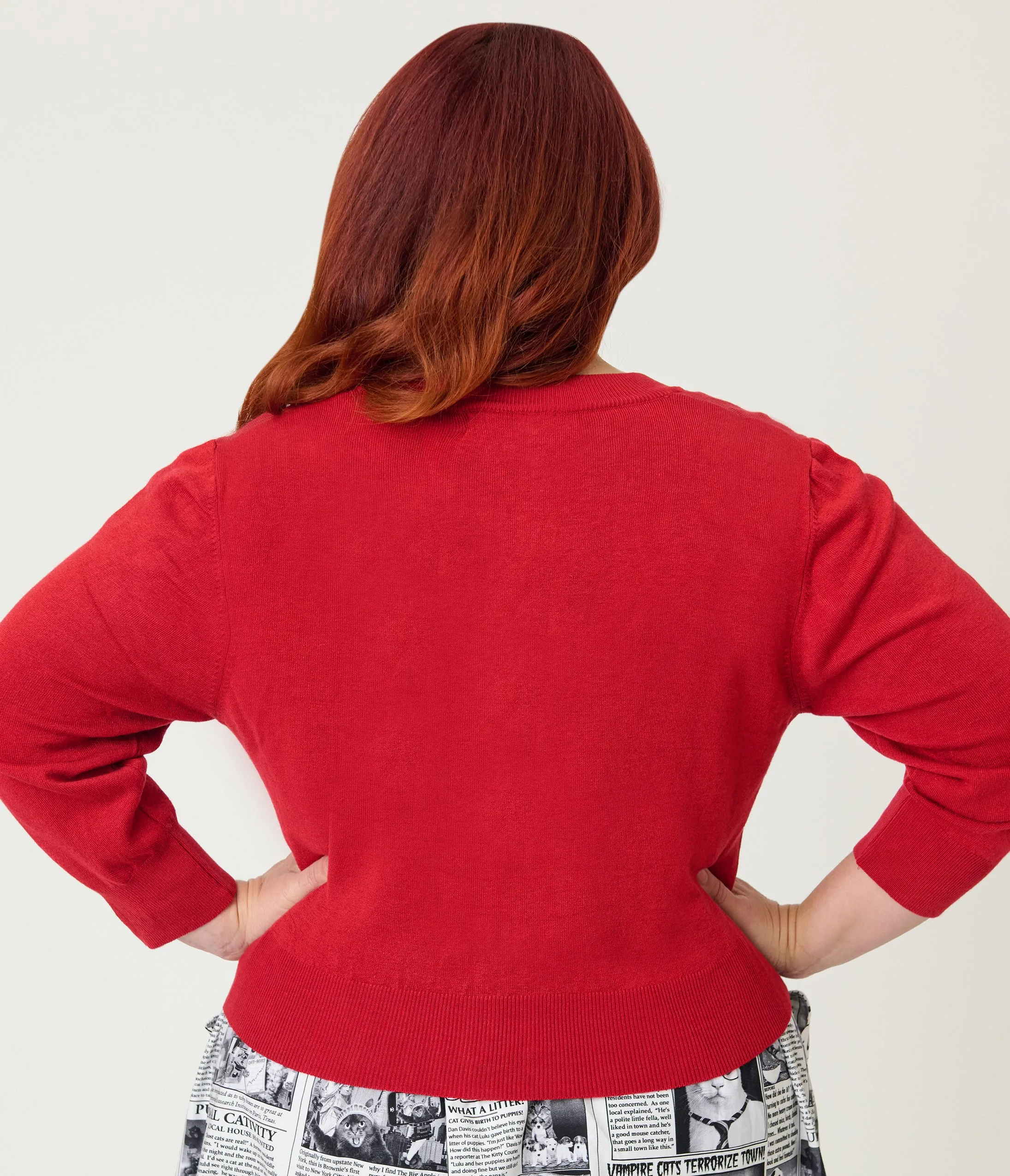 Plus Size Red Three Quarter Sleeve Crop Cardigan sold by Unique Vintage product image thumbnail 2