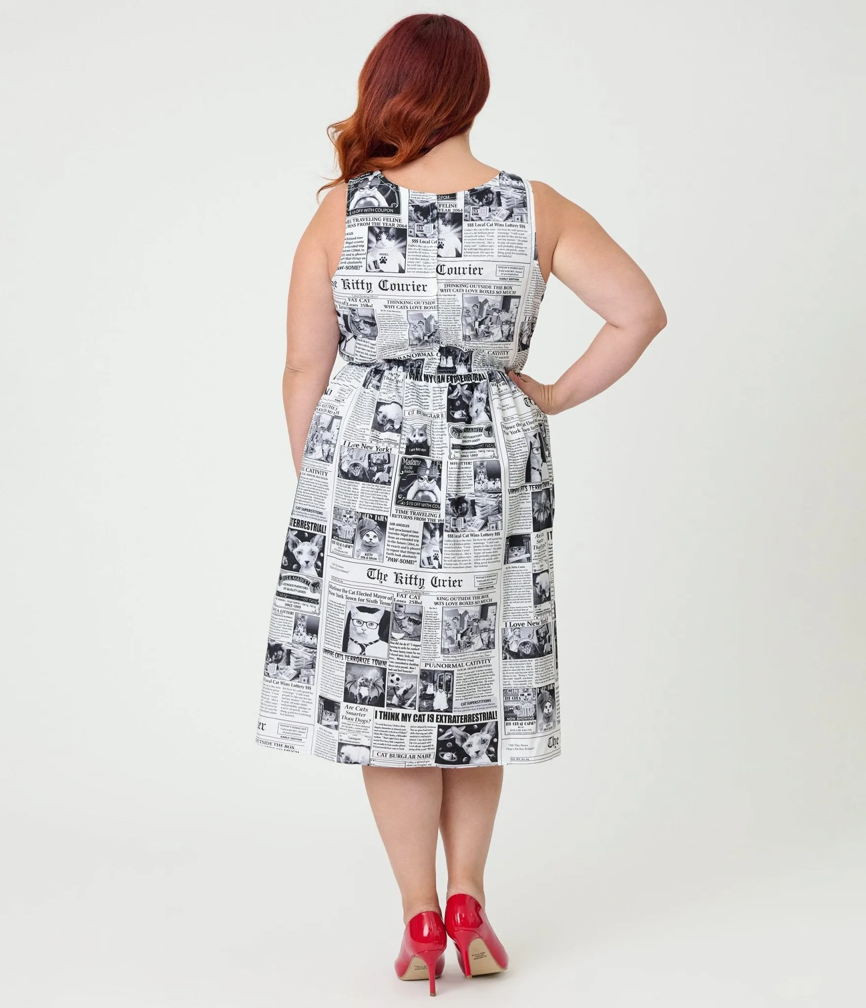 Retrolicious Plus Size Newspaper Print Cotton Flare Dress sold by Unique Vintage product image thumbnail 2