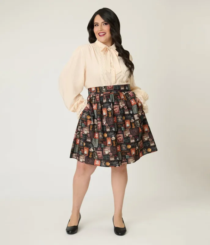 Retrolicious Plus Size Morning Coffee Cotton Skater Skirt sold by Unique Vintage