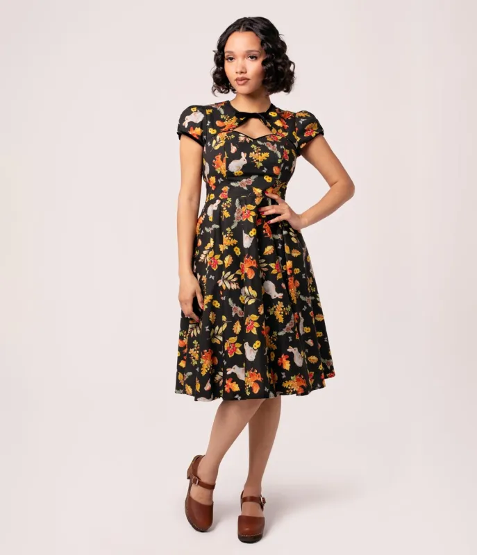 Hell Bunny Black Bunny Print Swing Dress made by Unique Vintage
