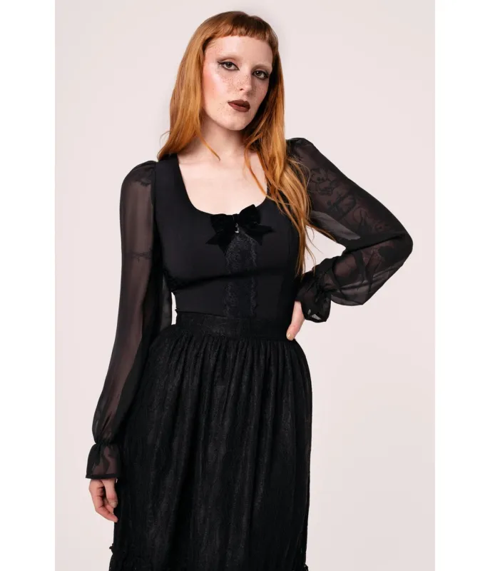 Hell Bunny Black Nocturnal Blouse sold by Unique Vintage