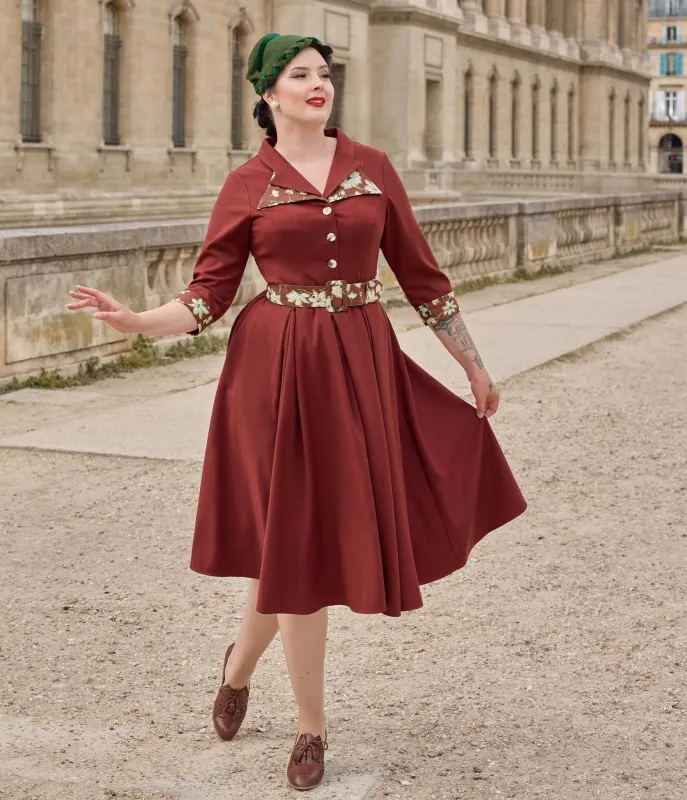 Miss Candyfloss Plus Size Burgundy Alizee Swing Dress made by Unique Vintage