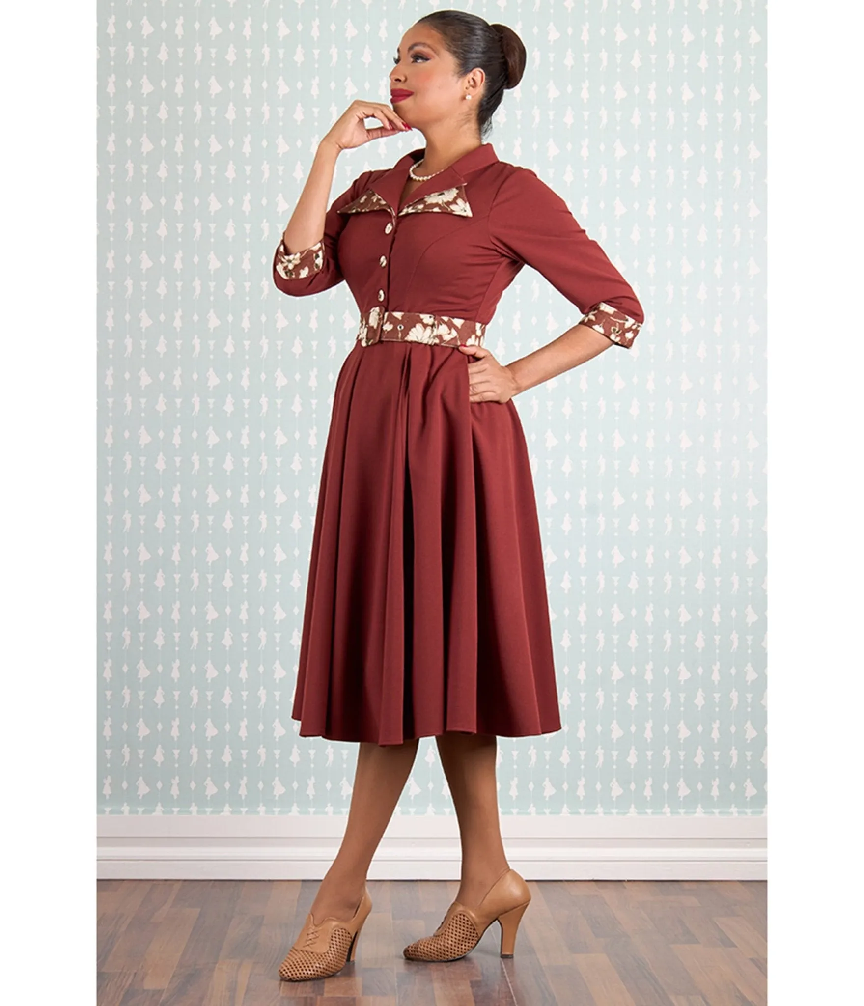 Miss Candyfloss Burgundy Alizee Swing Dress sold by Unique Vintage product image thumbnail 3