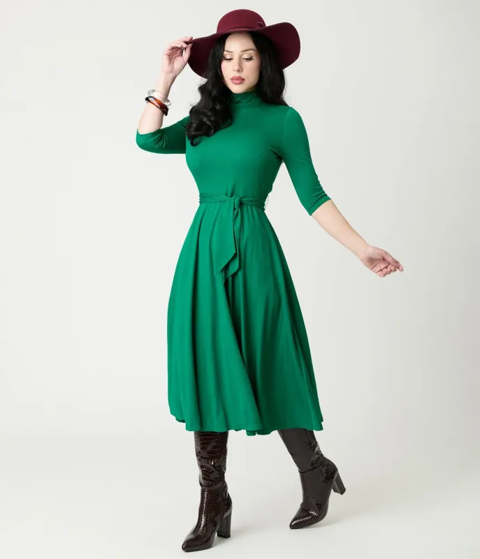 Unique Vintage Green Turtleneck Midi Dress made by Unique Vintage