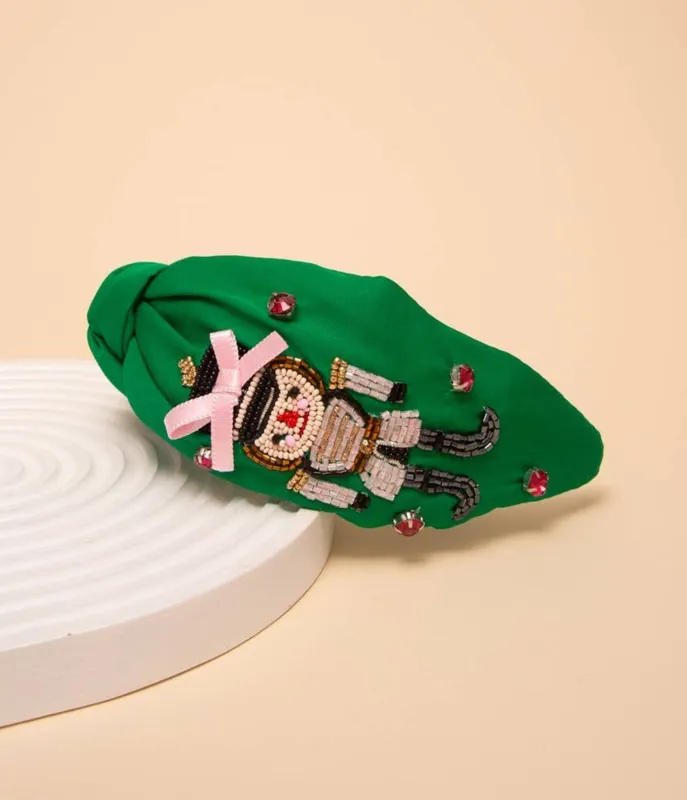 Green Beaded Nutcracker Headband sold by Unique Vintage