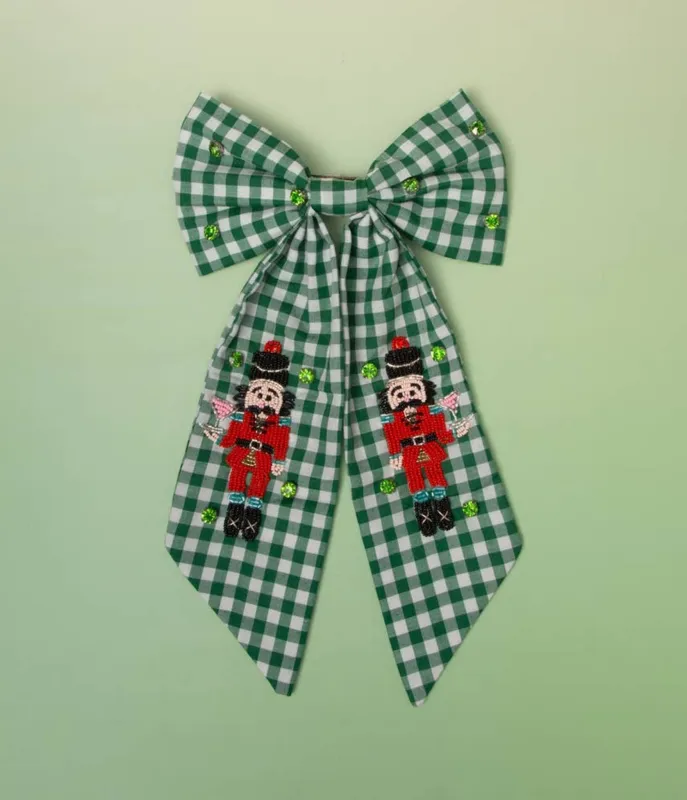 Green Gingham Nutcracker Bow Hair Clip sold by Unique Vintage