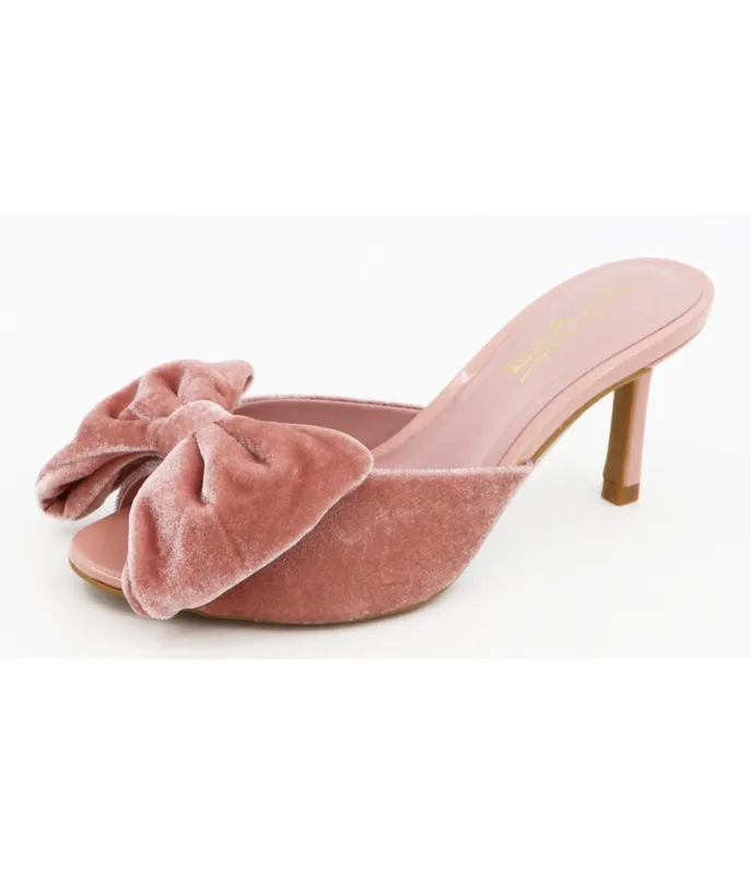 Pink Velvet Bow Peep Toe Mule Heels sold by Unique Vintage