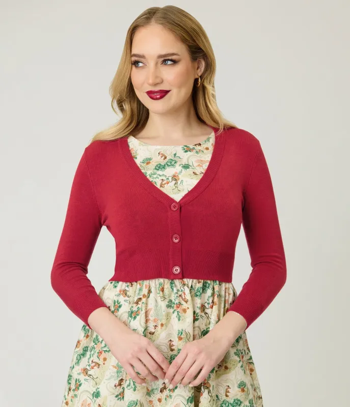 Red Three Quarter Sleeve Crop Cardigan sold by Unique Vintage