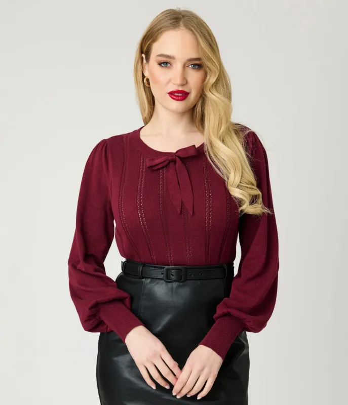 Royal Monk Burgundy Bow Sweater sold by Unique Vintage