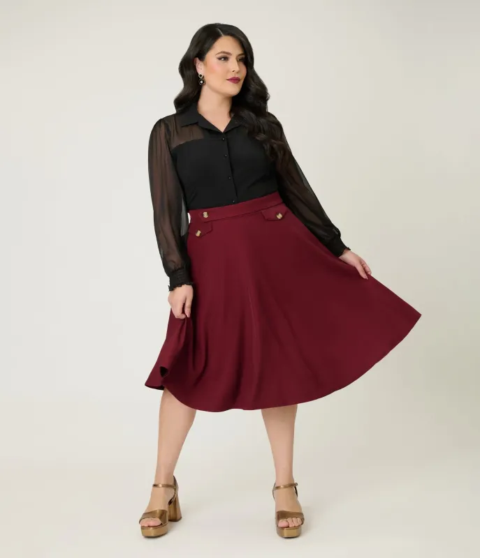 Royal Monk Plus Size Burgundy Book Club Swing Skirt sold by Unique Vintage