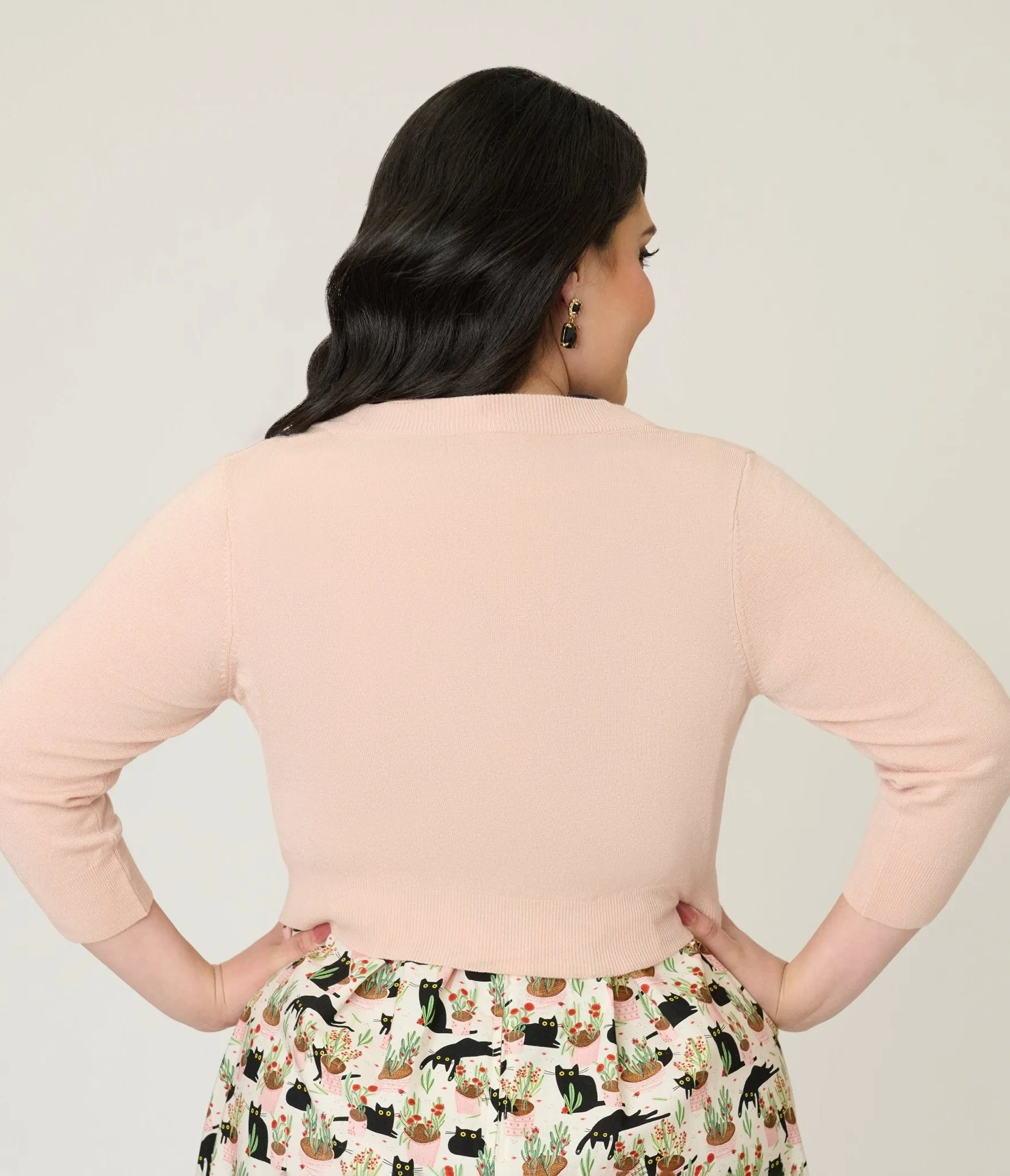 Plus Size Blush Three Quarter Sleeve Crop Cardigan sold by Unique Vintage product image thumbnail 2