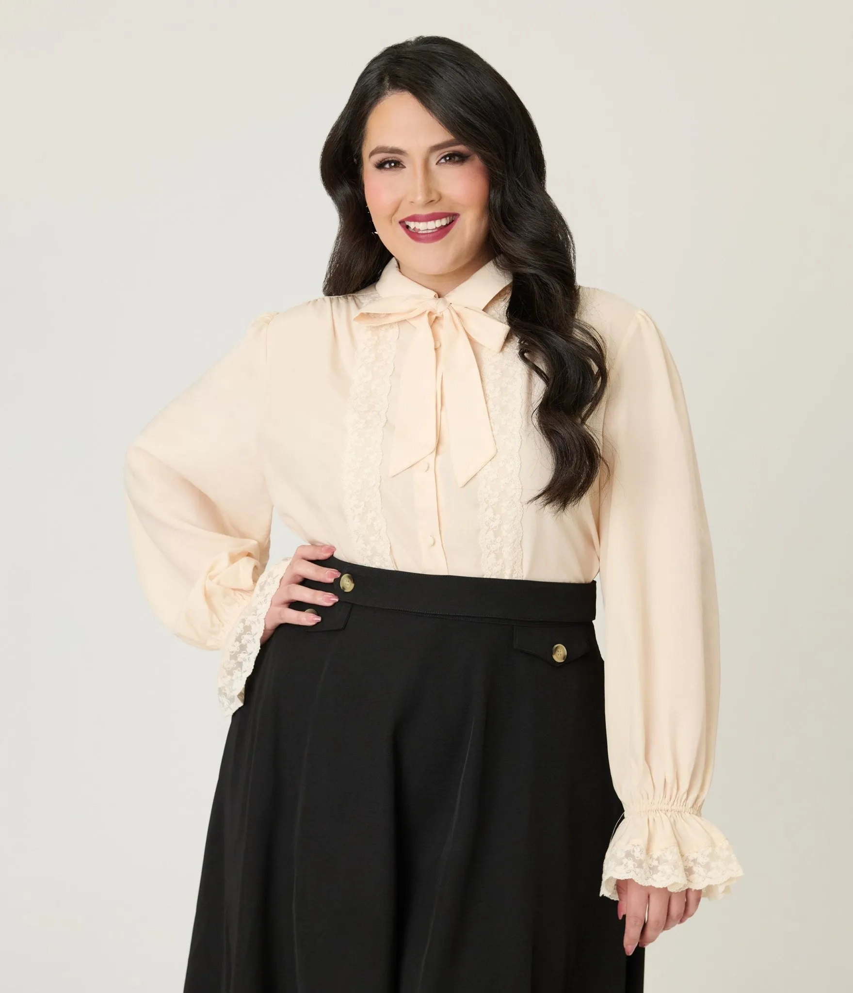 Plus Size Cream Willow Bow Blouse sold by Unique Vintage