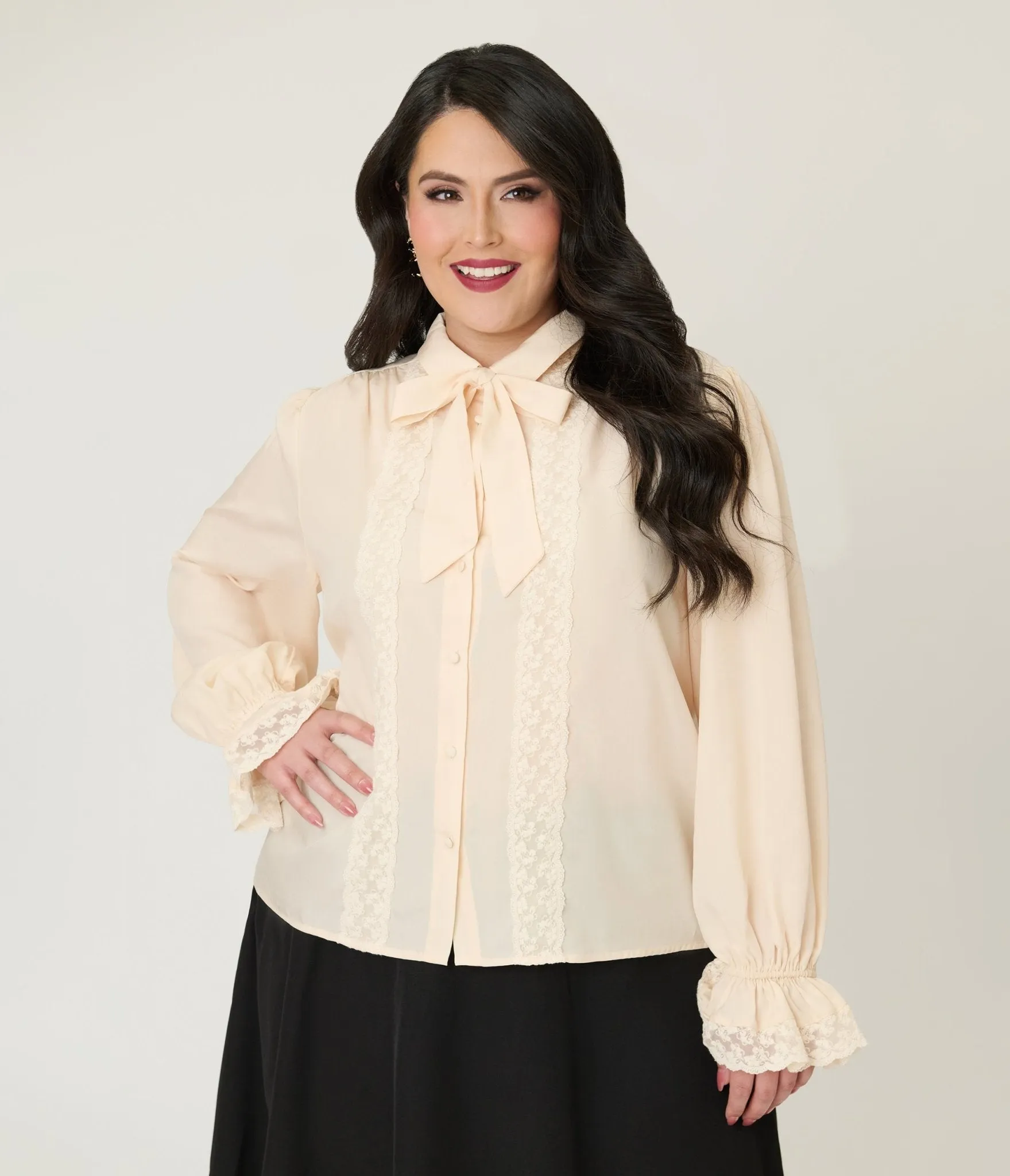 Plus Size Cream Willow Bow Blouse sold by Unique Vintage product image thumbnail 3