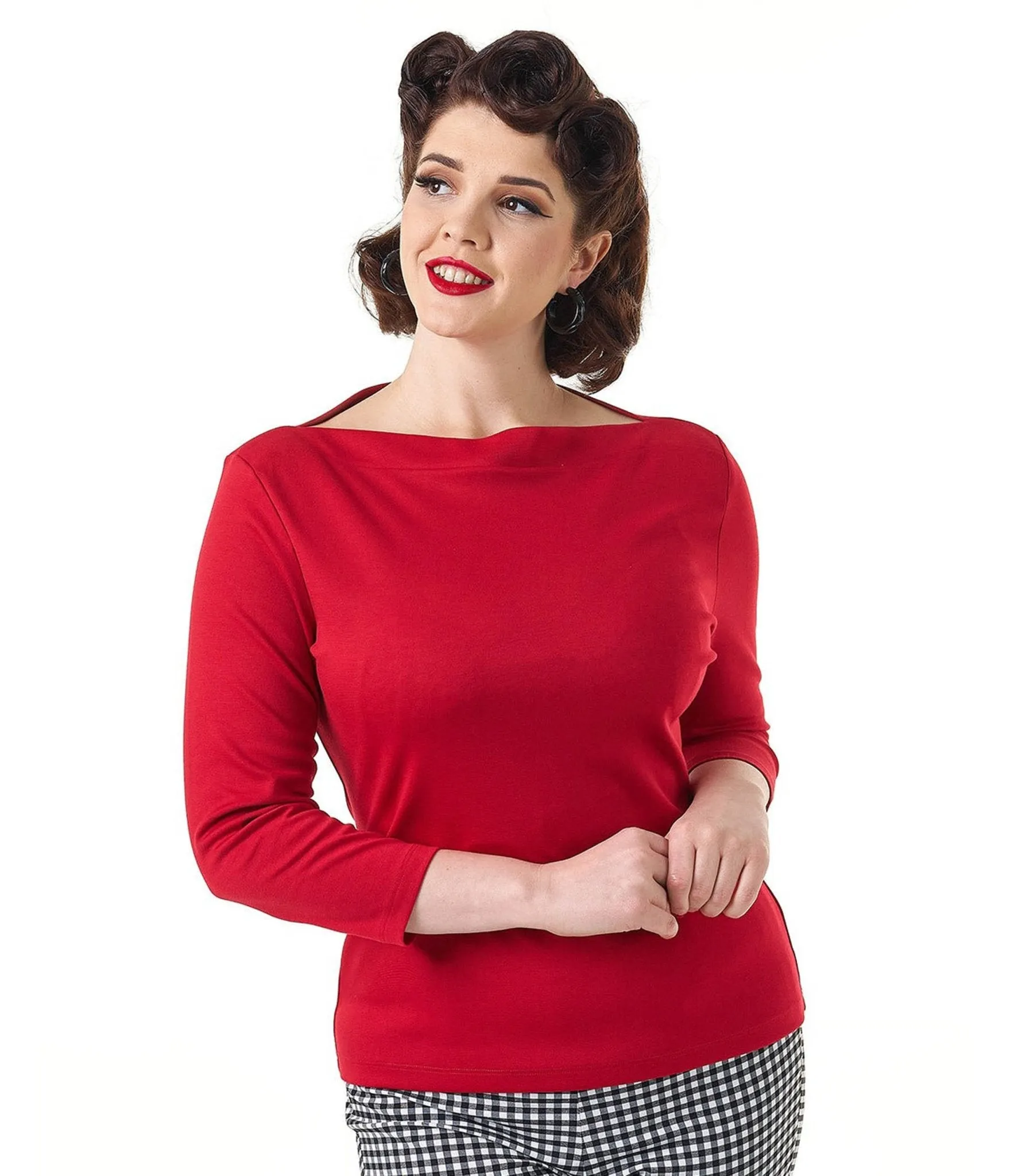 Pretty Retro Red Bardot Top sold by Unique Vintage