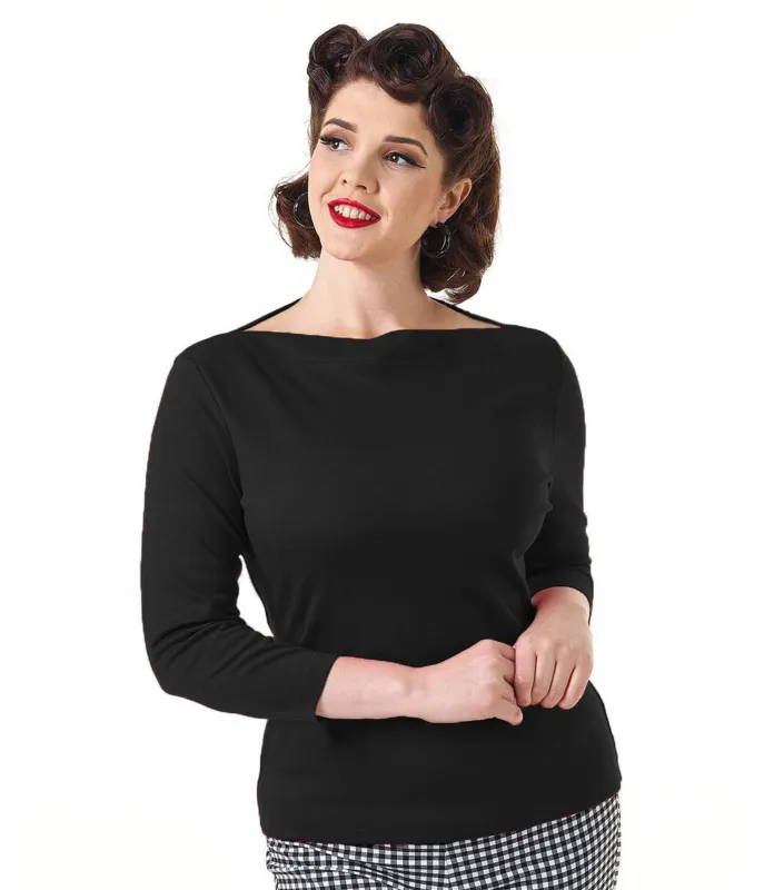 Pretty Retro Black Bardot Top sold by Unique Vintage