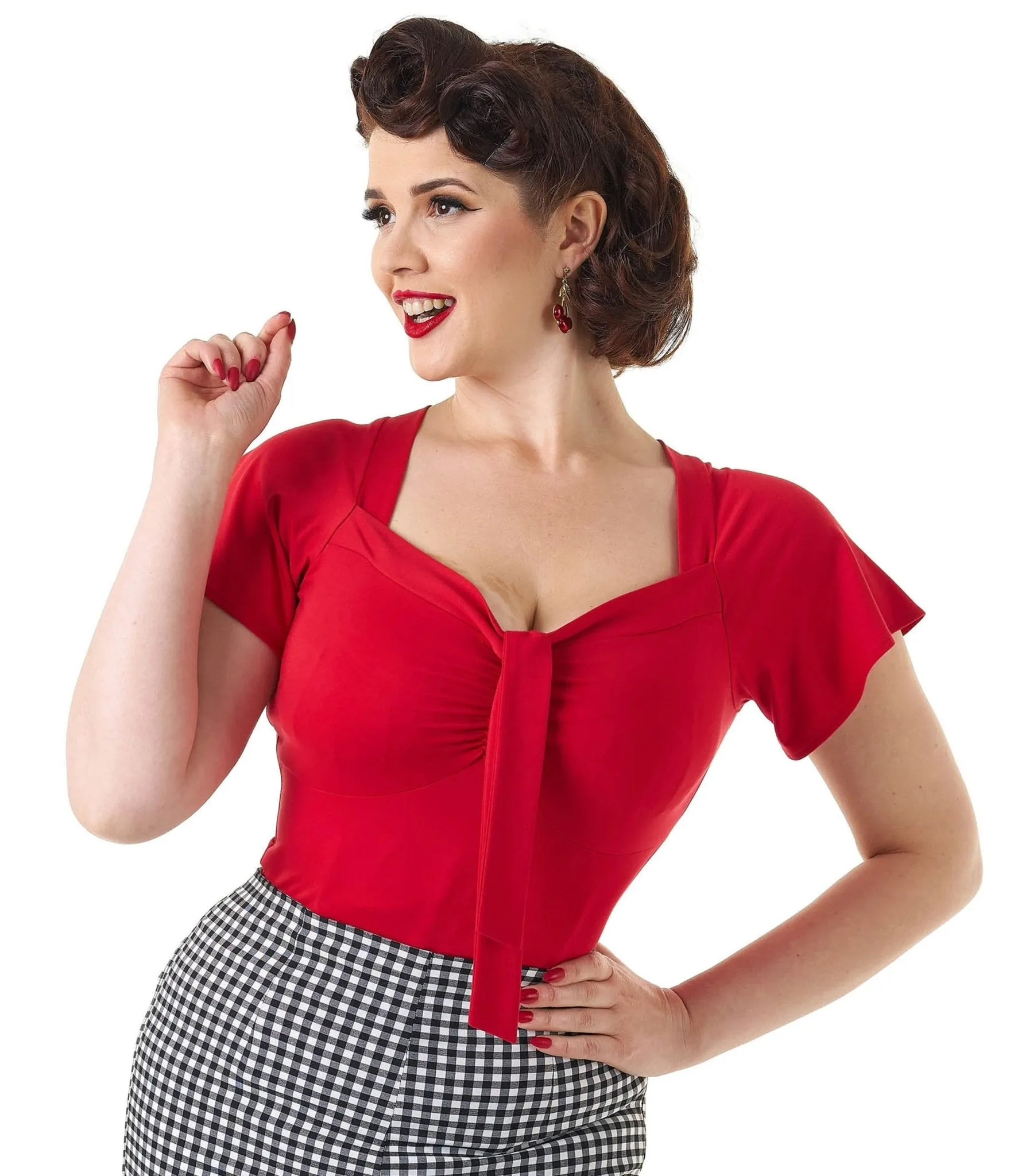 Pretty Retro Red Pretty Self Tie Top sold by Unique Vintage product image thumbnail 3