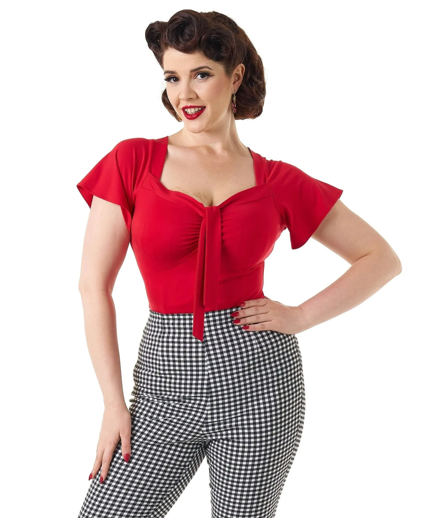Pretty Retro Red Pretty Self Tie Top sold by Unique Vintage product image thumbnail 4
