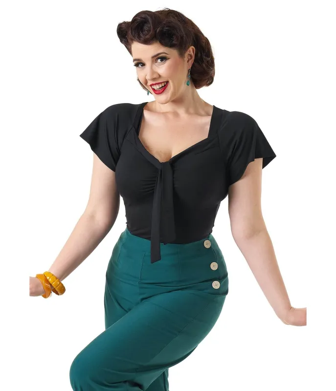 Pretty Retro Black Pretty Self Tie Top sold by Unique Vintage