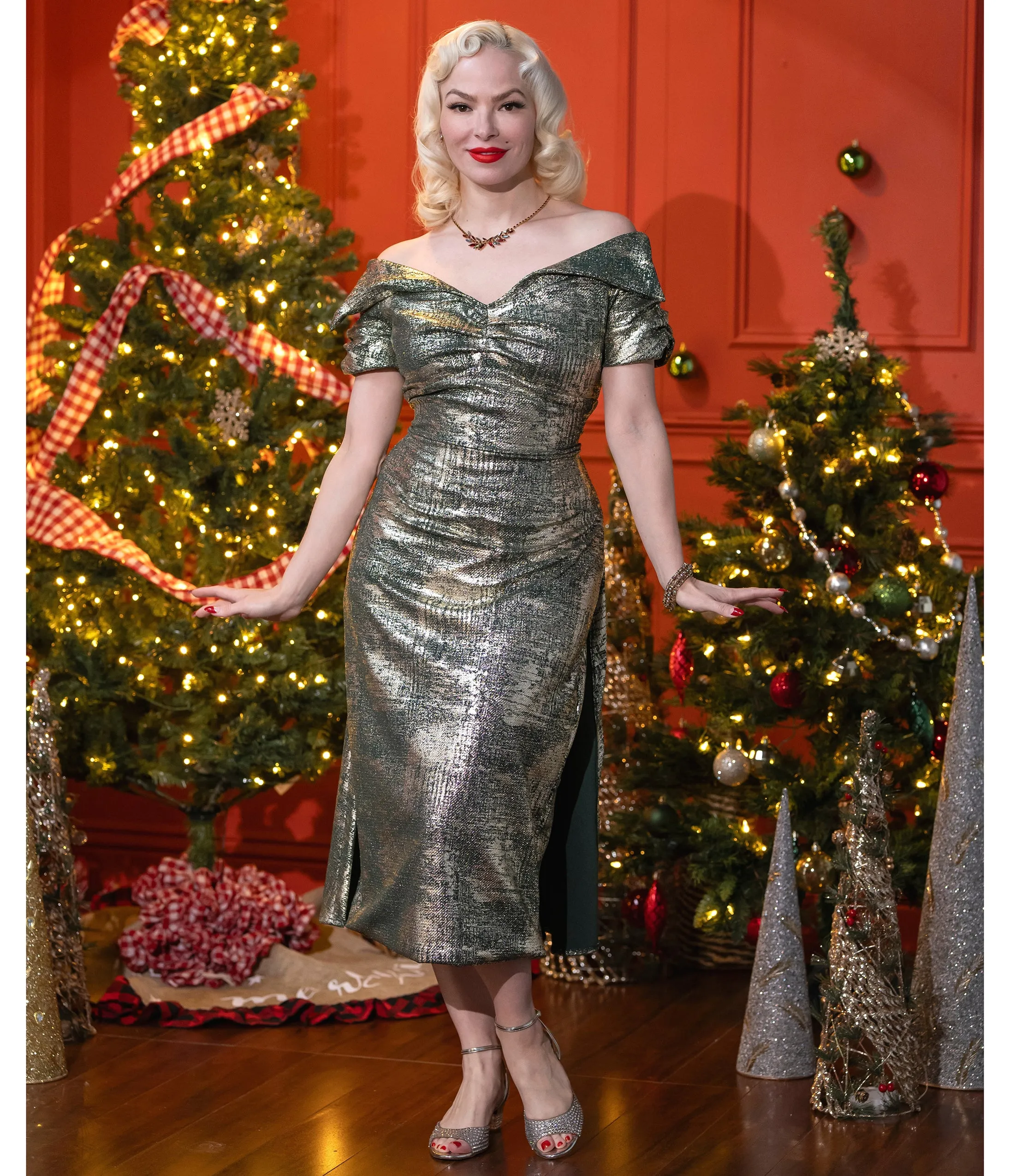 Silver & Green Shimmer Bliss Dress sold by Unique Vintage product image thumbnail 3