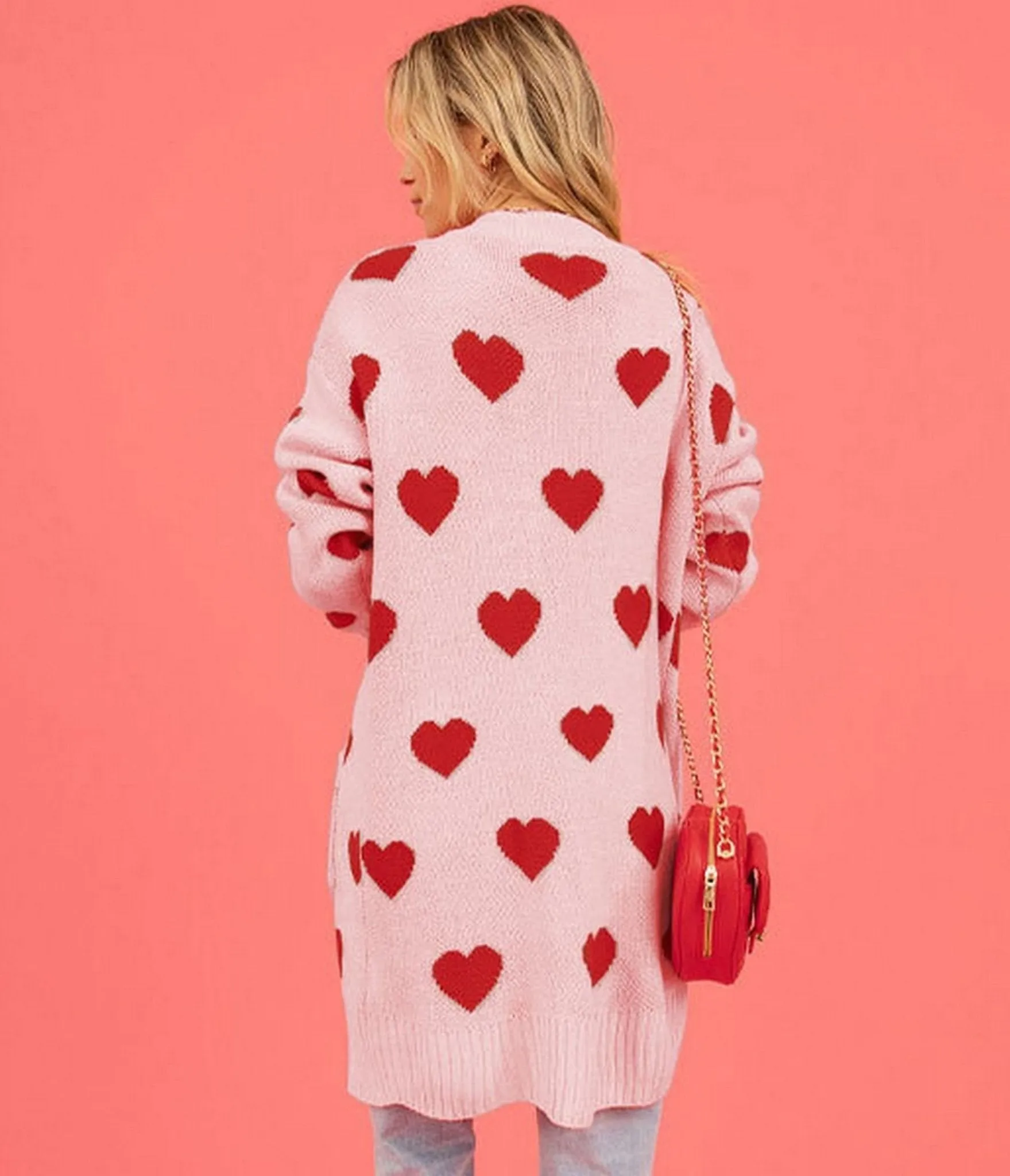 Light Pink & Red Heart Long Cardigan sold by Unique Vintage product image thumbnail 2