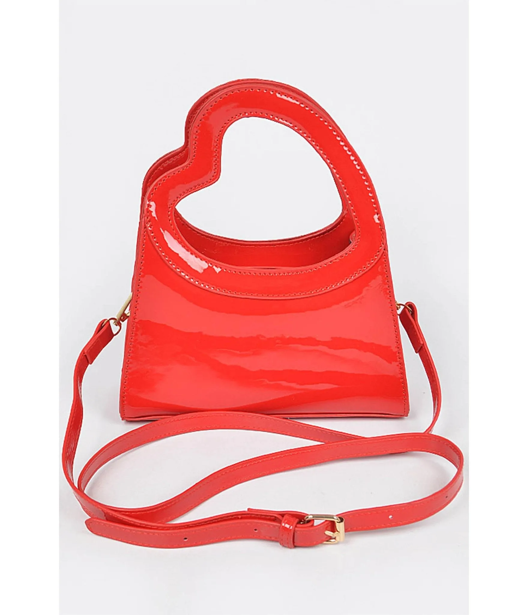Red Patent Leatherette Heart Handle Bag sold by Unique Vintage
