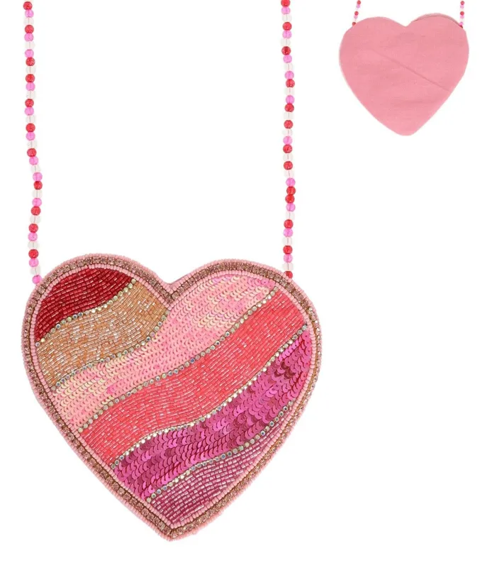 Pink Striped Heart Beaded Crossbody Bag sold by Unique Vintage