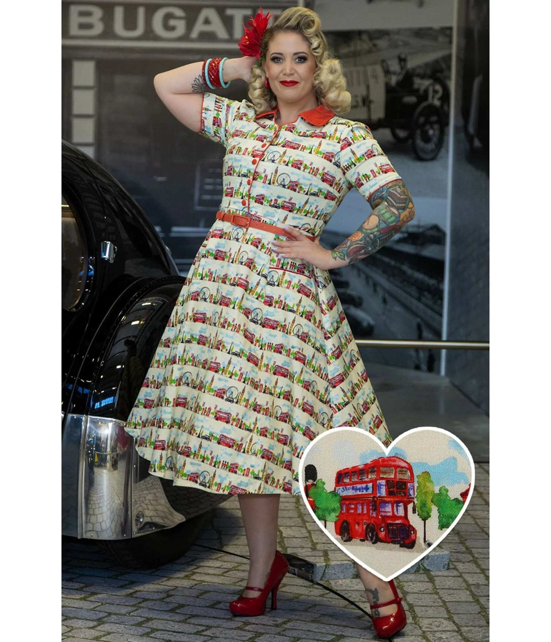 Dolly & Dotty White Mabel London Landmark Print Shirt Dress sold by Unique Vintage