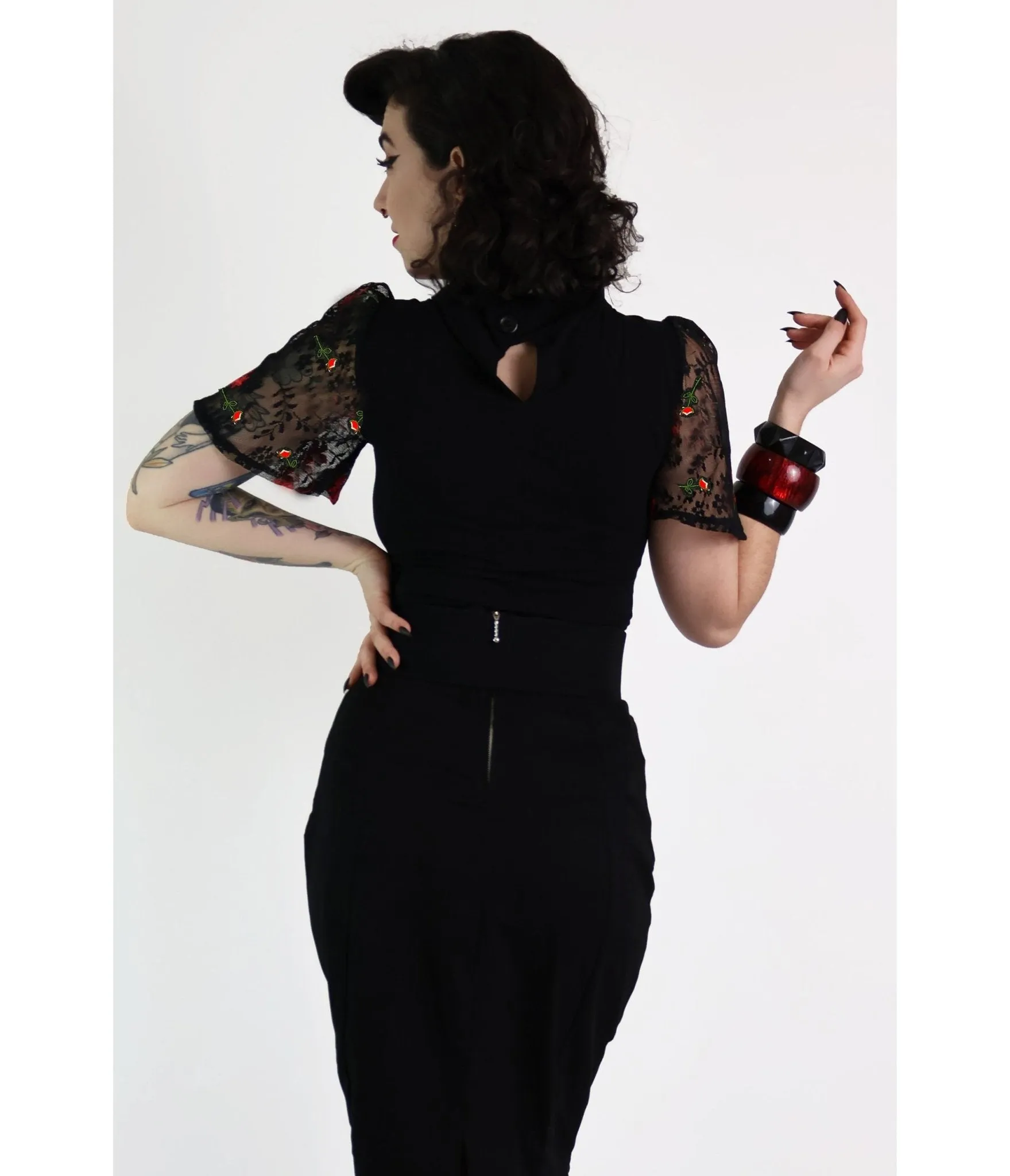 Bonsai Kitten Black Rose Lace Short Sleeve Top sold by Unique Vintage product image thumbnail 2