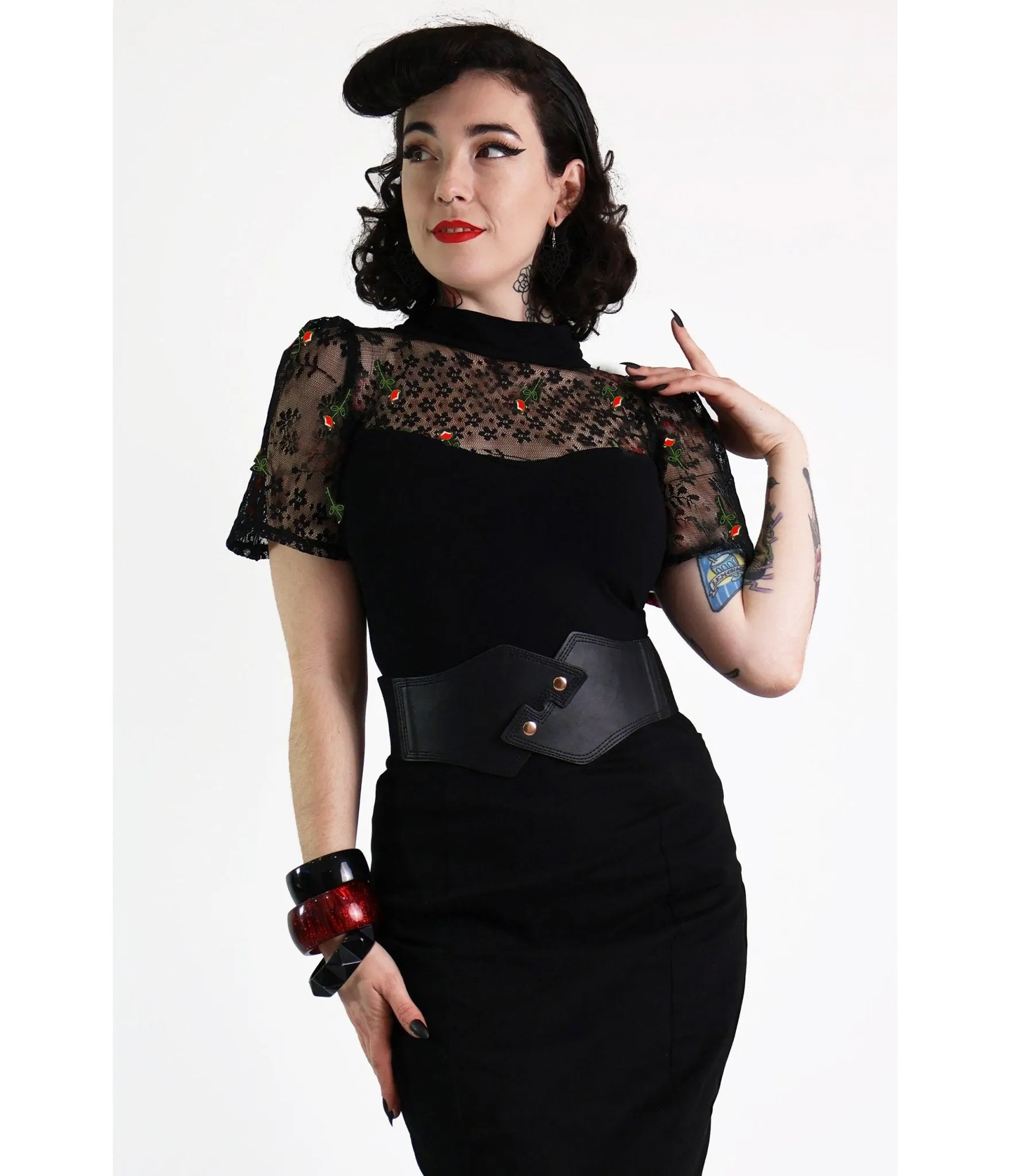 Bonsai Kitten Black Rose Lace Short Sleeve Top sold by Unique Vintage product image thumbnail 3