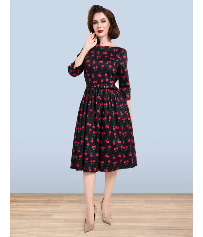 Lindy Bop Black Cherry Print Audrey Dress made by Lindy Bop