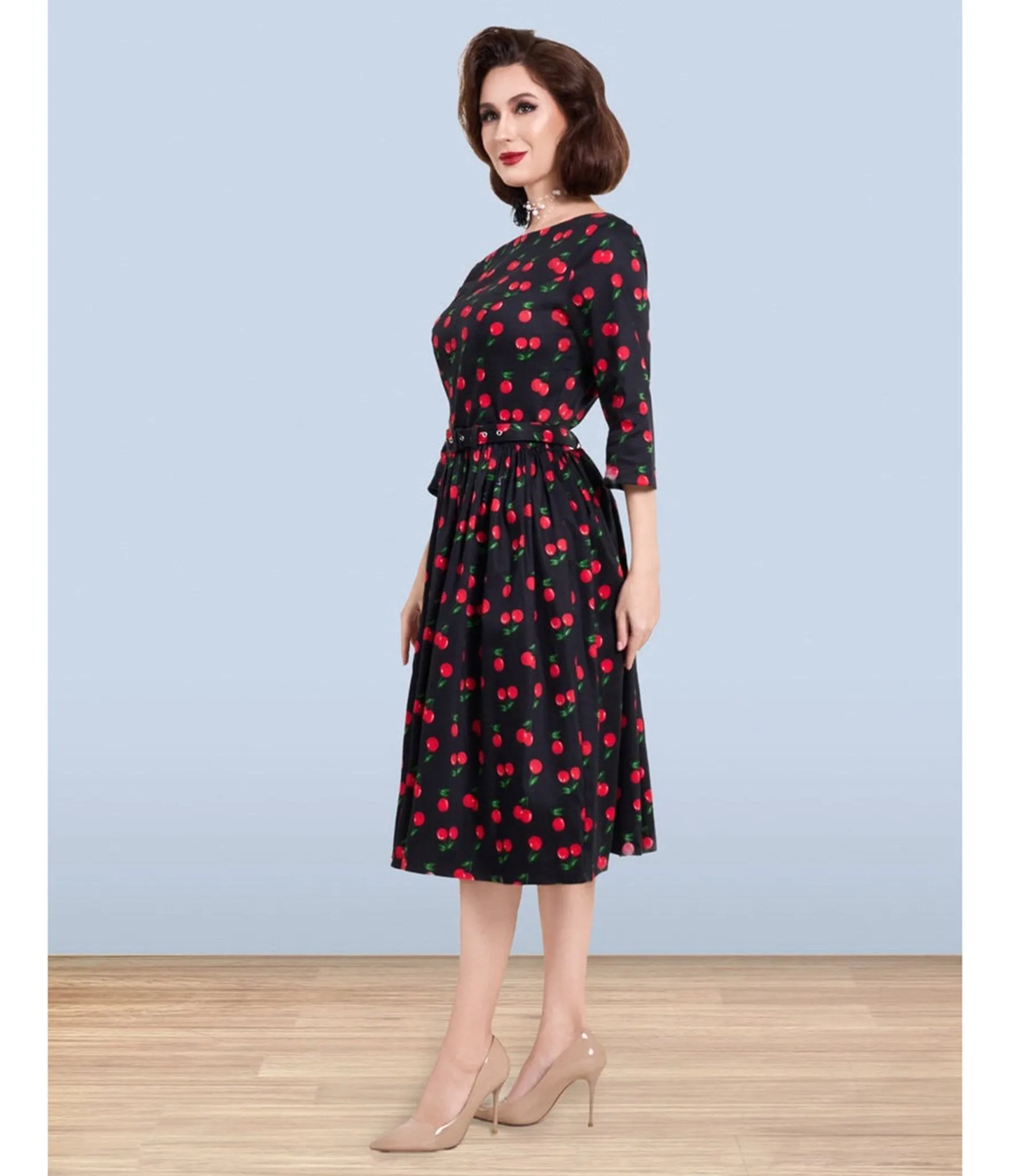 Lindy Bop Black Cherry Print Audrey Dress sold by Unique Vintage product image thumbnail 3
