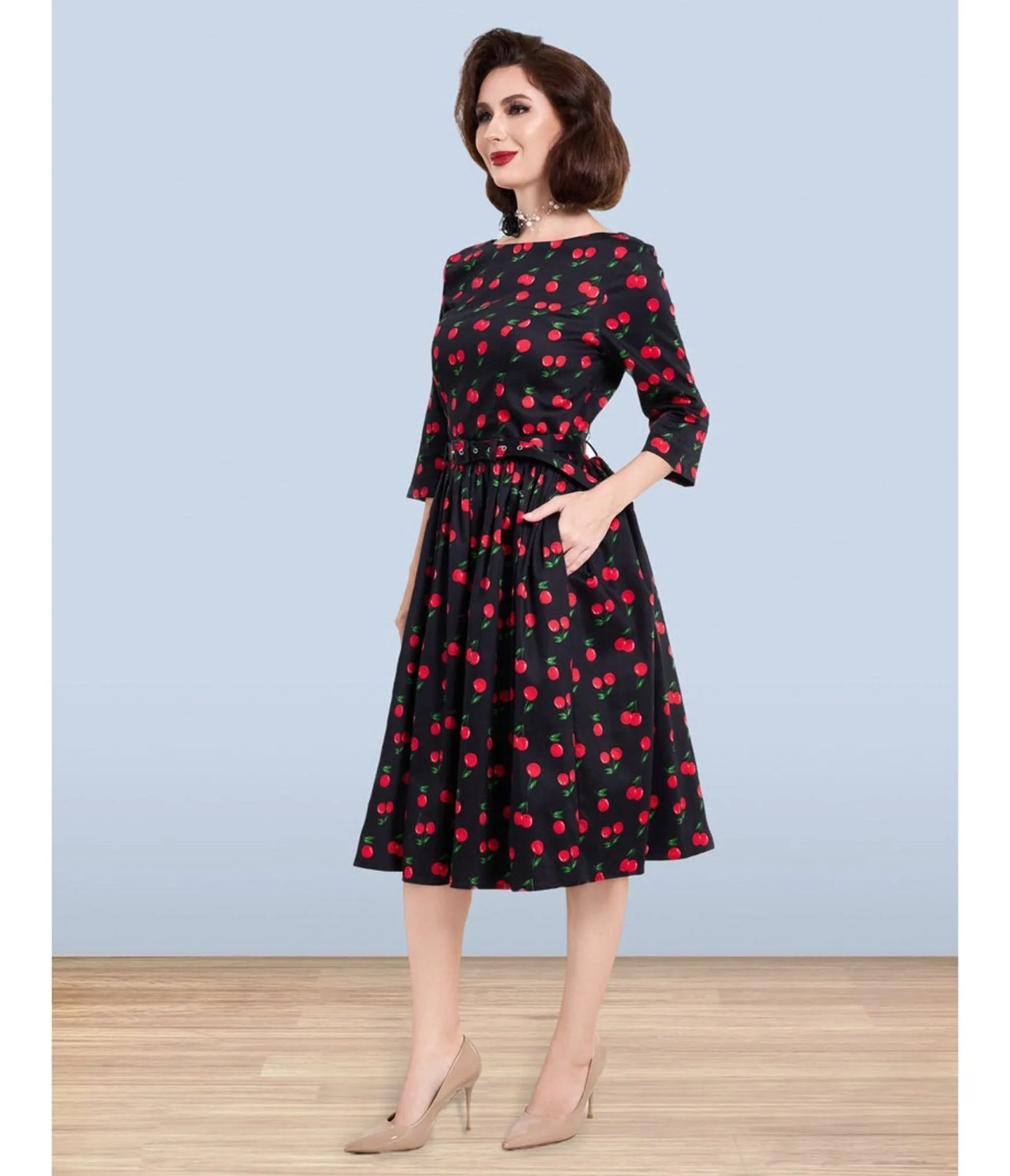 Lindy Bop Black Cherry Print Audrey Dress sold by Unique Vintage product image thumbnail 4