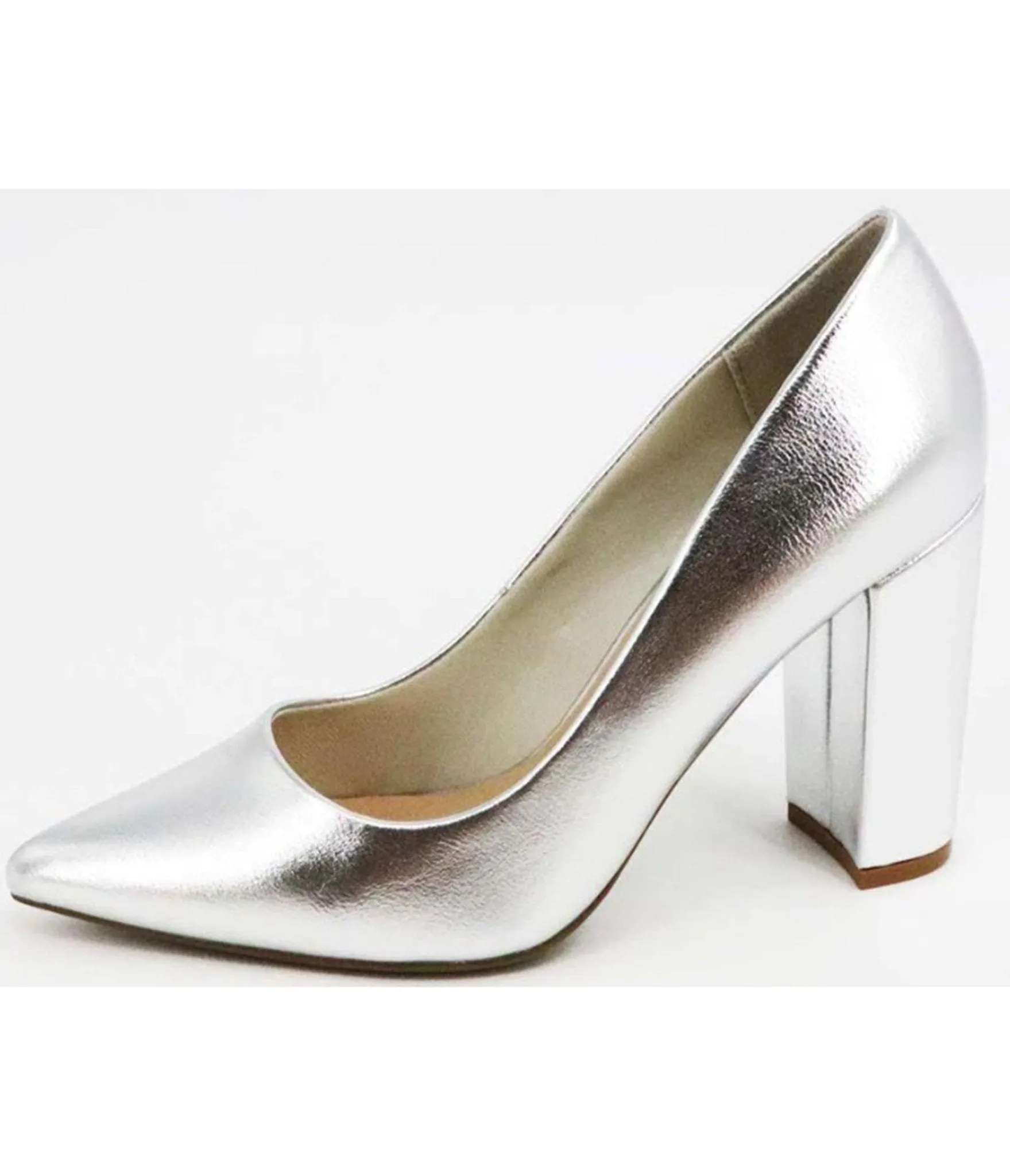 Silver Chunky High Heel Dress Shoes sold by Unique Vintage